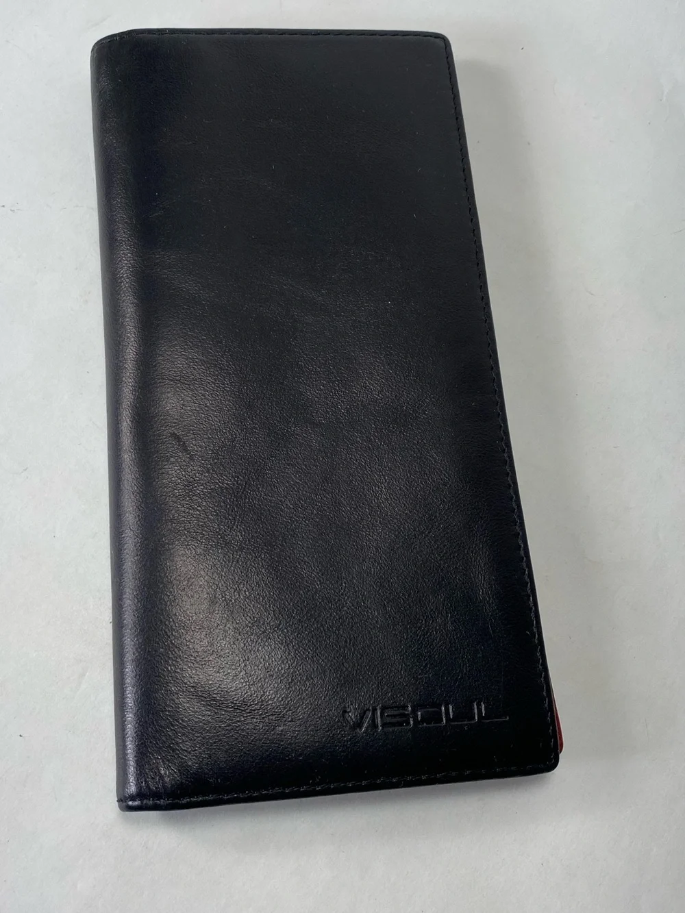 Visoul Sleek Black Red Long Bi-fold Leather Bifold Card Wallet